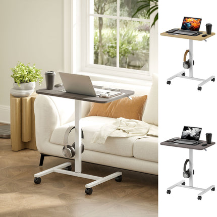 Pneumatic Height Adjustable Standing Desk with Wheels and Headphone Hook