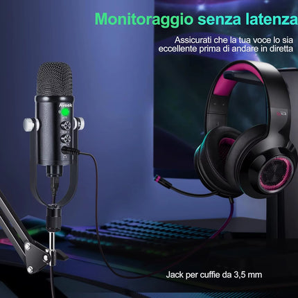 Gaming USB Microphone,Noise Cancellation Condenser Mic for Pc,Podcast Microphone,With Boom Bracket,For Gaming,Podcasting