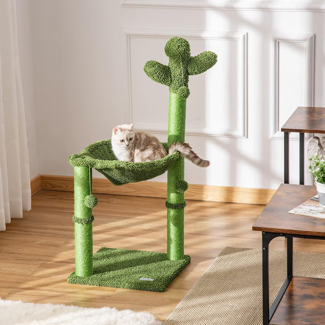 Pawhut Cactus Cat Tree Tower for Indoor Cats Sisal Scratching Post with Hammock