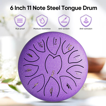 Steel Tongue Drum Portable Rain Hand Pan Drum Percussion Musical Instruments 6 Inch 11 Notes for Yoga Meditation Musical Toy