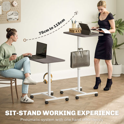 Pneumatic Height Adjustable Standing Desk with Wheels and Headphone Hook
