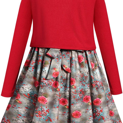 Girls Clothing Set 2 Pieces Long Sleeve Cardigan + Sleeveless Floral Print Dress Sets and Outfits
