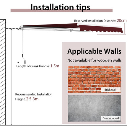 3.6 X 3 M Patio Retractable Awning with Manual Crank Handle