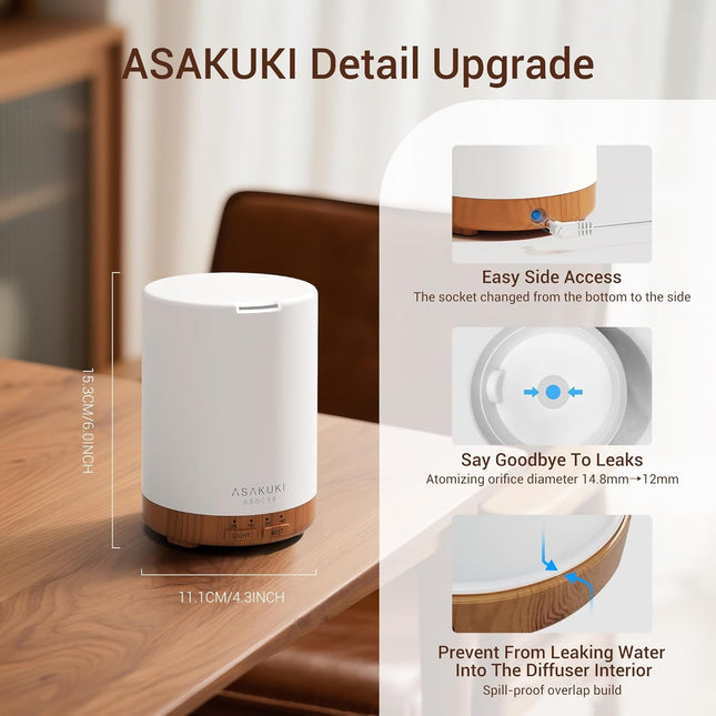 ASAKUKI 300Ml Essential Oil Diffuser, Ultrasonic Aroma Scented Oil Diffuser