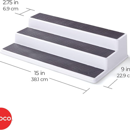 3-Tier Non-Skid Spice Rack Organizer for Kitchen Cabinet or Pantry, 15-Inch Tiered Shelf, White/Gray, Slip-Resistant Design for Jars and Bottles