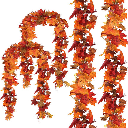 CQURE 4 Pack Artificial Autumn Fall Maple Leaf Garland, 5.9Ft/Piece Hanging Vine