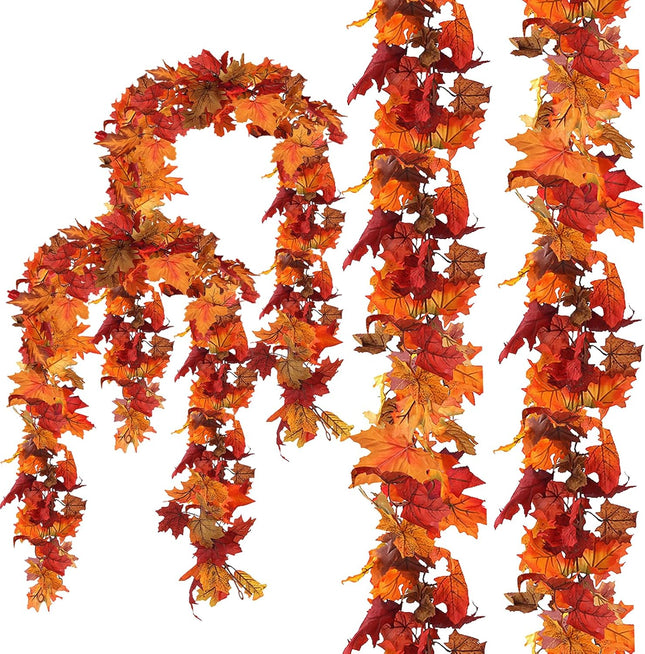 CQURE 4 Pack Artificial Autumn Fall Maple Leaf Garland, 5.9Ft/Piece Hanging Vine