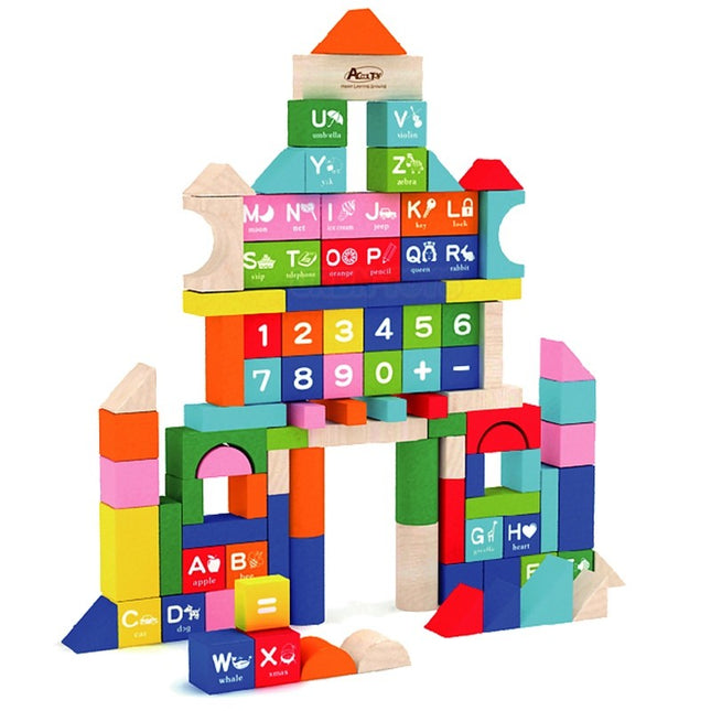 100Pcs Early Education Building Blocks Kids Wood Toys Pieces Construction Bricks