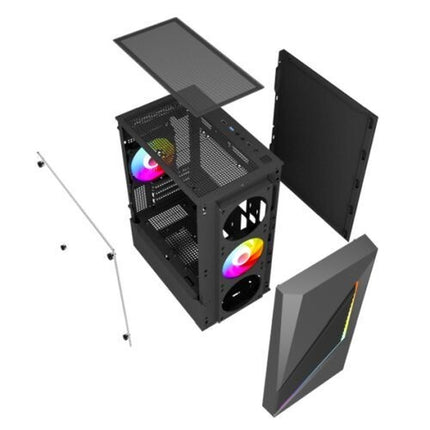 Gaming PC Case Matx Black Micro ATX Tower with 2X ARGB LED Fans & Strip Glass