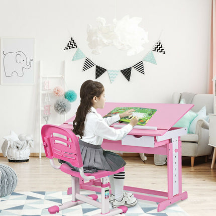 Children'S Height Adjustable Tilting Drawing Table with Storage