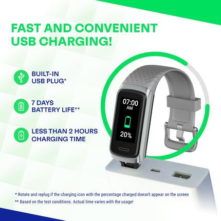 Active 2 Veryfit Fitness Tracker Heart Rate Spo2 Blood Oxygen Saturation Sleep Monitor 1.05" Screen Activity Step Counter Pedometer IP68 Waterproof Smart Watches for Men Women (ID155) (Grey)