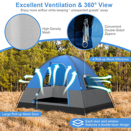 3-Person Outdoor Camping Tent with Removable Floor Mat