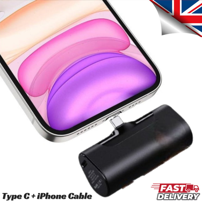 Portable Dual Connector for USB C & Iphone Mini Power Bank Charger Fast Charging