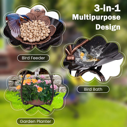 79 Cm Solar Outdoor Bird Bath with Flower Planter Base and LED Light
