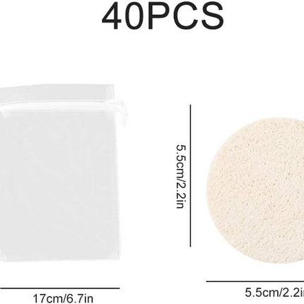 40 Pcs Natural Loofah Pads, Reusable Makeup Removal Face Pads, Loofah for Men & Women Face Brush Cleanser and Massager, Body Wash and Bath Scrubber, with Travel Bag