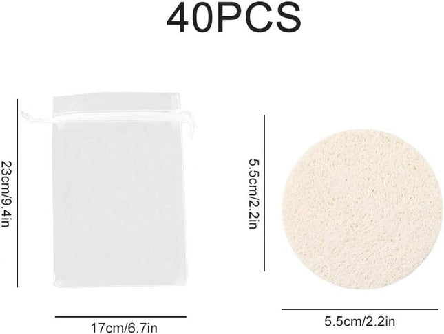 40 Pcs Natural Loofah Pads, Reusable Makeup Removal Face Pads, Loofah for Men & Women Face Brush Cleanser and Massager, Body Wash and Bath Scrubber, with Travel Bag