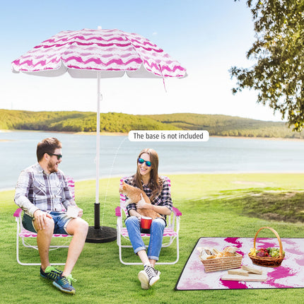 4 Pieces Beach Umbrella Set with 2 Foldable Chairs and Picnic Blanket