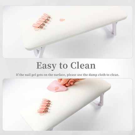 Nail Arm Rest for Nail Tech, Foldable Hand Stand for Nail Tech with PVC Table Mat Microfiber Leather Nail Arm Rest with Bracket Manicure Arm Rest for Nail Salon Technician (White)
