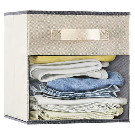 3X Fabric Storage Box Storage Cube Foldable Box with Clear Window Grey Organiser