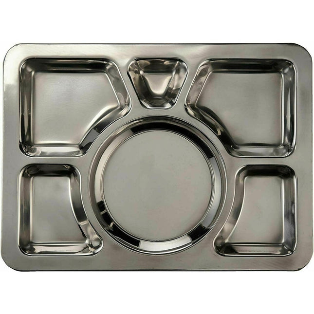 Stainless Steel 6 Compartment Thali, Food Serving Indian Dinner Plate Lunch Tray