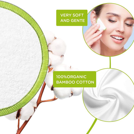 16Pcs Reusable Face Makeup Remover Pads 100% Organic Cotton Pads Cleaning Face Wipes Cloth Washable Face round Cotton with Laundry Net Bag and Fashionable Metal Box Suit for Adults and Kids