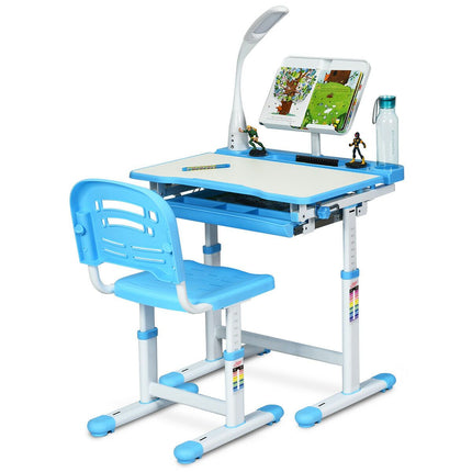 Children'S Ergonomic Height Adjustable Study Desk Set with Lamp
