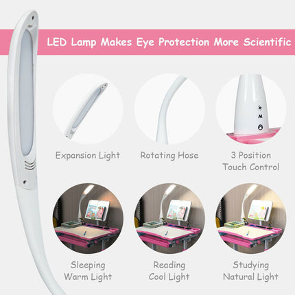 Children'S Ergonomic Height Adjustable Study Desk Set with Lamp
