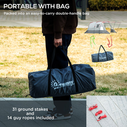 6-8 Person Tunnel Tent, Two-Room Camping Tent with Carry Bag