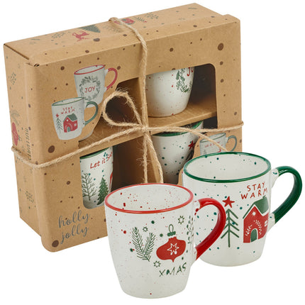 4/8 Pcs Mugs Ceramic Stoneware Festive Christmas Design Tea Coffee Gift Box Set