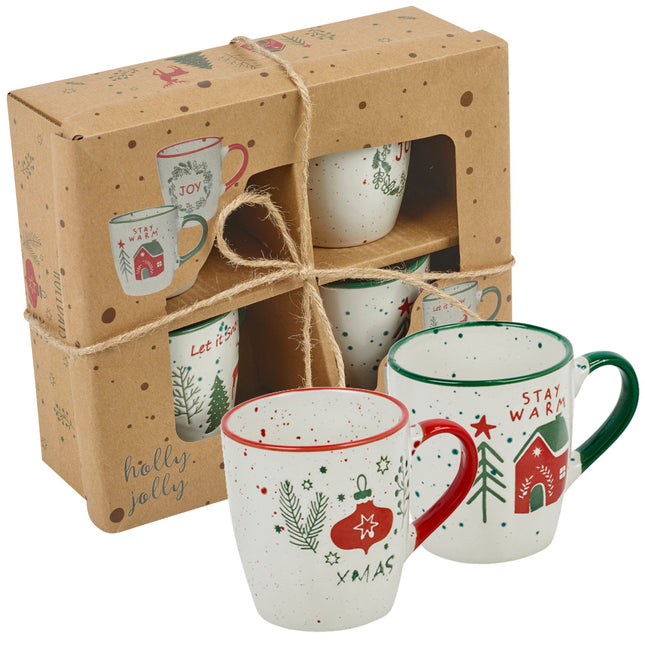 4/8 Pcs Mugs Ceramic Stoneware Festive Christmas Design Tea Coffee Gift Box Set