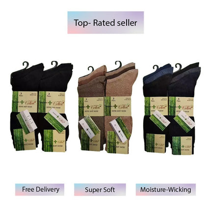 Mens Bamboo and Natural Cotton Super Soft Ribbed Breathable Socks 6-11