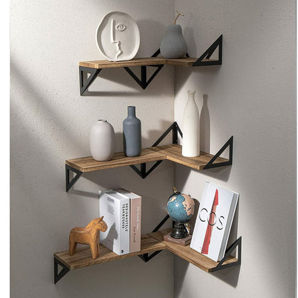 3X Corner Wall Shelves Industrial Wood Floating Shelf for Souvenirs Ornaments De