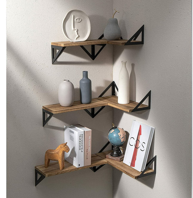 3X Corner Wall Shelves Industrial Wood Floating Shelf for Souvenirs Ornaments De