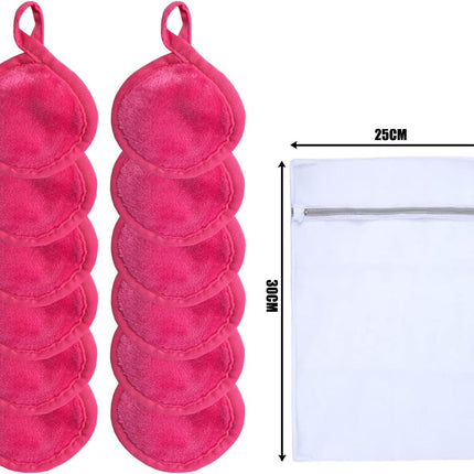 Reusable Makeup Remover Pads Microfiber Face Cloths with Mesh Bag Cleansing Facial Cloths with Laundry Bag for Face, Eye, Lips - Reusable Wipes 5 X 5 Inch 12 Pack Pink