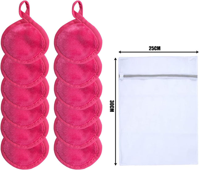 Reusable Makeup Remover Pads Microfiber Face Cloths with Mesh Bag Cleansing Facial Cloths with Laundry Bag for Face, Eye, Lips - Reusable Wipes 5 X 5 Inch 12 Pack Pink