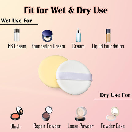 Powder Puff Round, 9 Pieces Makeup Puffs Powder Pads Air Cushion Sponge Foundation with Strap, Washable Powder Puffs with Large Face for Loose Powder, Cosmetic Soft Sponge Powder Puffs