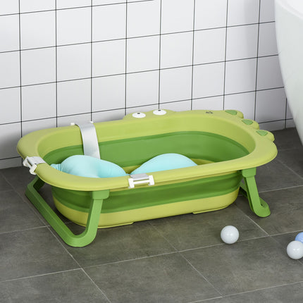 HOMCOM Baby Bath Tub for Toddler Foldable W/ Baby Cushion for 0-3 Years Green