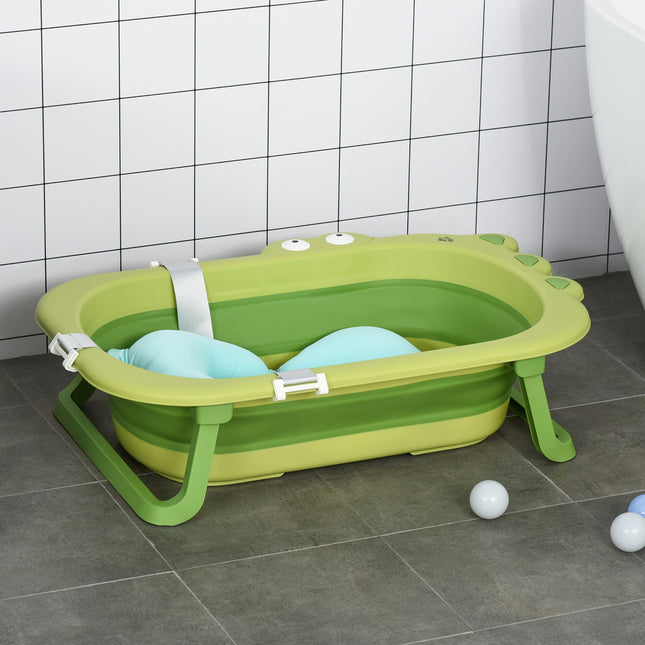 HOMCOM Baby Bath Tub for Toddler Foldable W/ Baby Cushion for 0-3 Years Green