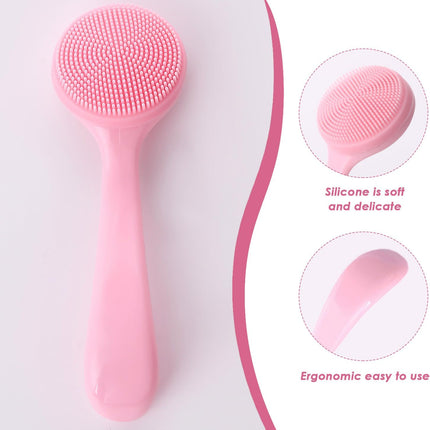 4 Pieces Manual Soft Facial Cleansing Brush, Handle Facial Cleansing Brush, Facial Exfoliating Brush, Silicone Face Scrubber, Facial Silicone Scrubber (Blue, Pink)
