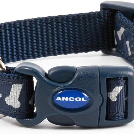 Ancol Fashion Dog Collar - Blue Reflective Bones Adjustable Collar for Dogs And
