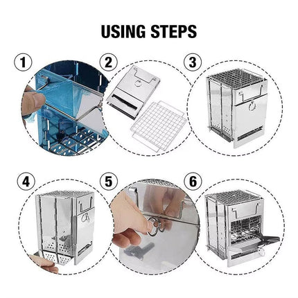 Camping Wood Burning Stove with Grill Collapsible Backpacking Survival Rocket Stove Stainless Steel Campfire Stove