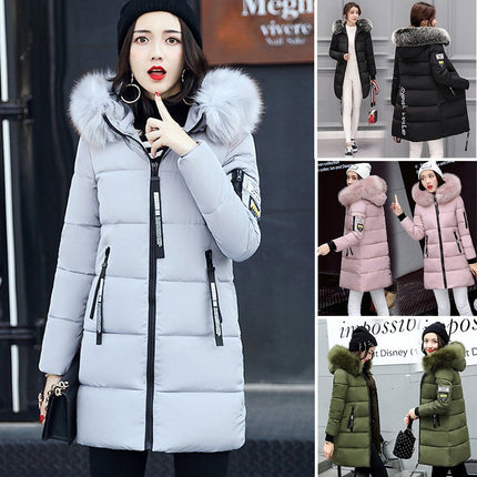 Winter Womens Fur Hooded Parka Jackets Chunky Puffer Coat Ladies Warm Outerwear
