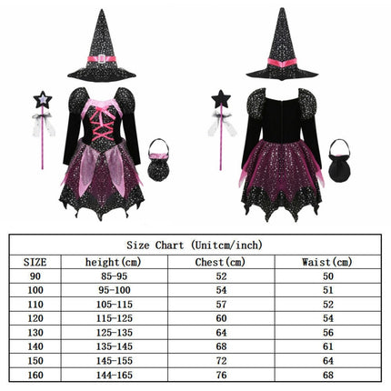 Girls Halloween Witches Hat Fancy Dress Costume Witch Outfit Kids World Book Day