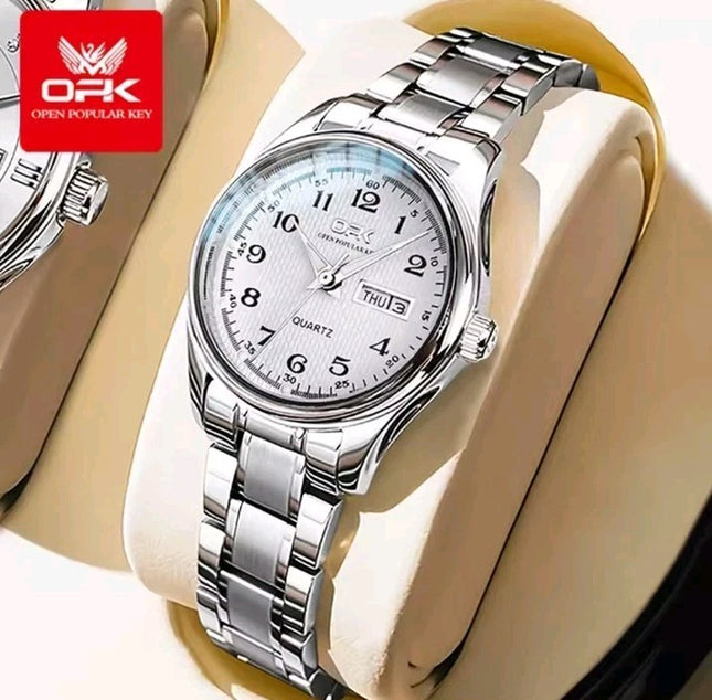 Ladies Luxury Silver Wristwatch Waterproof Stainless Steel Elegant Quartz Watch