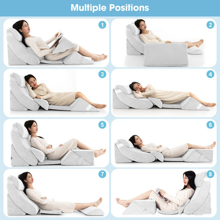 7 PCS Adjustable Support Pillow Set Bed Wedge Pillows with Memory Foam