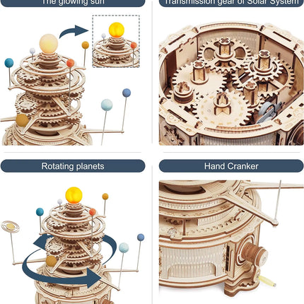 Rokr 316PCS Rotatable Mechanical Orrery DIY Wooden Model Building Block Kits Assembly Toy Gift for Children Adult ST001