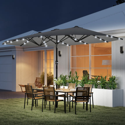 4.4M Double-Sided Sun Umbrella Patio Parasol with LED Solar Lights for Garden