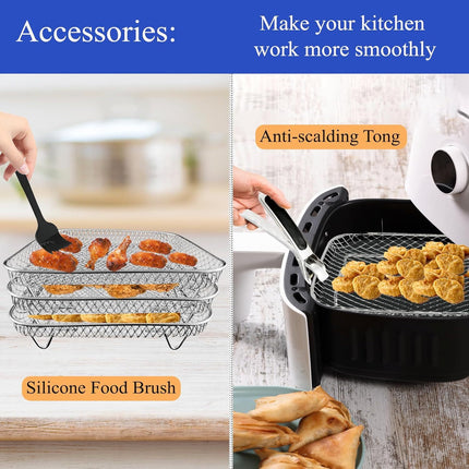 Air Fryer Grill Rack Square Stainless Steel 3 Layers Stackable Air Fryer Shelf