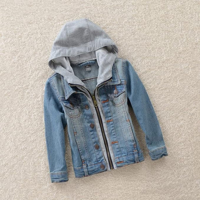 Kids Boys Girls Hooded Denim Jacket Zipper Coat Outerwear