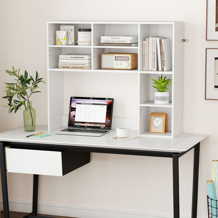 Desktop Bookshelf with 3 Adjustable Shelves and Open Compartment